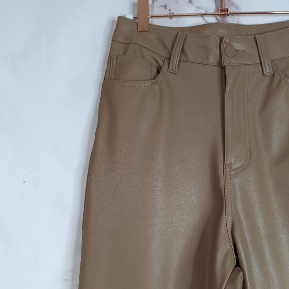 🖤  Ci Sono Faux Leather Pant High Rise Straight Brown Neutral - Picture 6 of 11